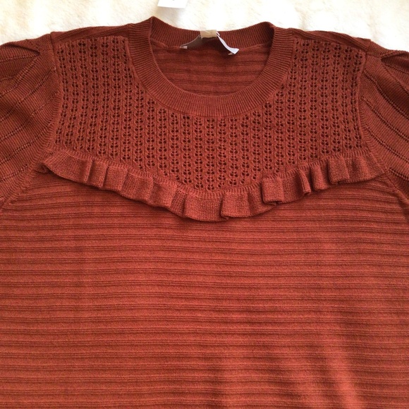 Loft Brown Knitted Bohemian Short Sleeve Top size M - Picture 5 of 8